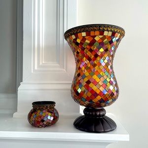 Partylite Hurricane vase and small votive vase